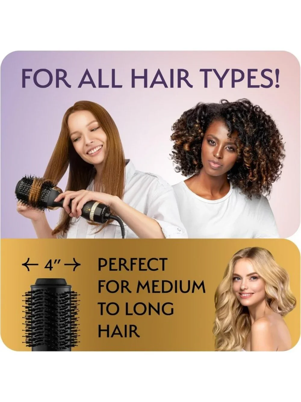 Professional Hot Air Brush & Volumizer for Women - 75MM Oval Blowout Dryer
